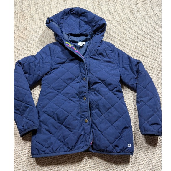 crown & ivy Other - Crown & Ivy Jacket Girls Medium Navy Quilted Lined Hooded Snap Outerwear Coat‎
